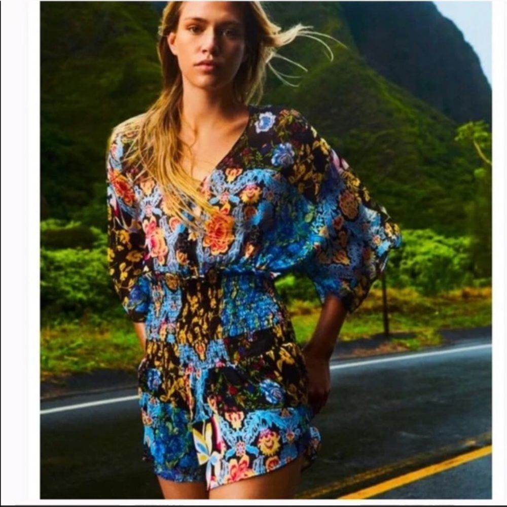 Zara Multicolored Patchwork Floral Printed Romper/Jumpsuit Size Medium